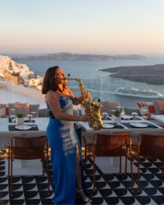 saturday live, mylos weekends, sofia sianou, santorini live, live session, saxophone, sunday brunch